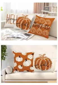 Fall pumpkin pillow covers set, orange decorative throw pillows for autumn home sofa decor.