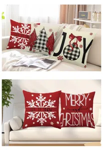 Christmas cushion cover set, festive snowflake and tree holiday pillowcase for sofa home decor.