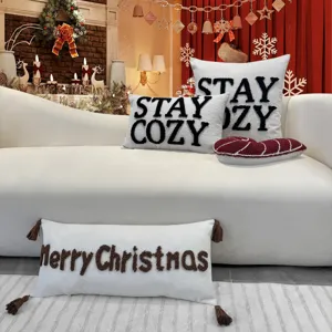 Christmas decorative throw pillow set boucle embroidered cozy cushion for sofa bed holiday home decor