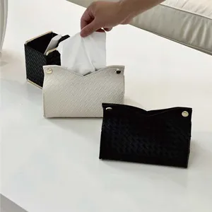 Modern Minimalist Woven Leather Tissue Box Creative Living Room Desktop Napkin Holder Car Storage Organizer