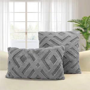 Fundas de cojín de felpa gris con jacquard geométrico para sofá de sala y oficina