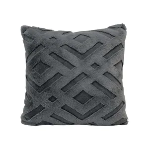 Funda de cojin de felpa gris oscuro con patron geometrico para sofa de sala oficina
