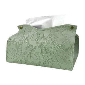 Nordic minimalist embossed leather tissue box holder for living room coffee table decor style.