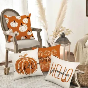 Autumn pumpkin throw pillow covers, orange and white harvest home decor sofa cushion cases.