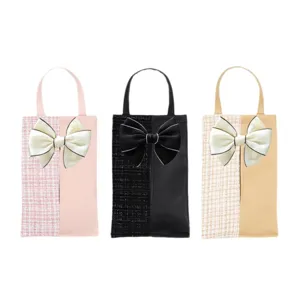 Car hanging tissue holder PU leather tweed bow organizer auto interior storage bag 3pcs