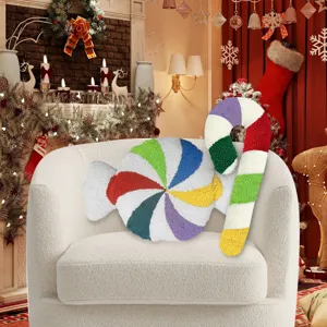 Set di cuscini decorativi natalizi, simpatici cuscini a forma di caramella e bastoncino.