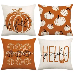 Autumn pumpkin throw pillow cover set, orange decorative cushion case for thanksgiving sofa.