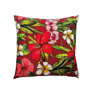 Tropical floral print velvet throw pillow cushion for living room sofa bedroom home decor red