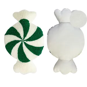 Cuscino forma caramella Natale decorazione divano ricamato verde bianco morbida federa
