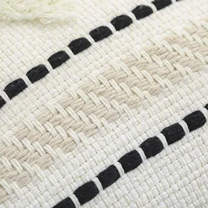 Nordic cotton woven pillow cover boho tufted square cushion case with tassels and stripes.