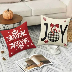 Christmas decorative pillow covers set, short plush snowflake print sofa throw pillows main.
