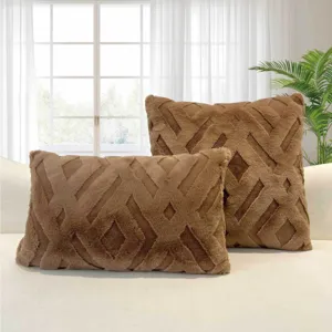 Funda de cojín de felpa jacquard a cuadros, funda de almohada geométrica marrón sofá.
