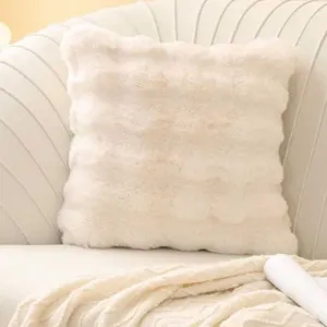 Cremefarbener Plüsch Kissenbezug flauschig weicher Sofakissen Bezug für Wohnzimmer Dekokissen