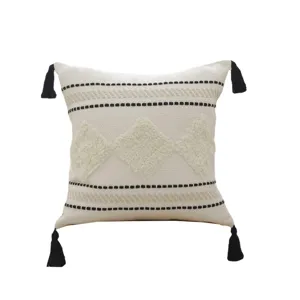 Nordic cotton woven throw pillow tufted square cushion with tassels for sofa bed decor