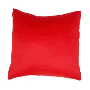 Red plush throw pillow cover for living room sofa, soft short plush decorative square cushion.