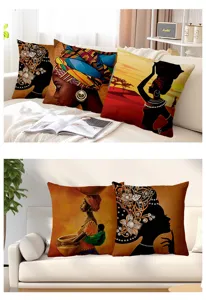 Retro African women decorative throw pillow covers set for sofa home and office interior.