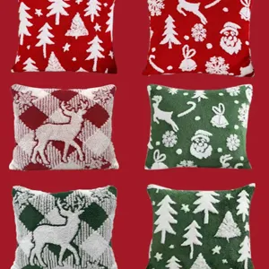 Christmas jacquard throw pillow covers featuring snowflake, deer, and tree designs for holiday decor.