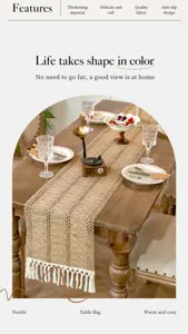 Camino de mesa de algodón y lino estilo nórdico con borlas, tela gruesa para decoración.
