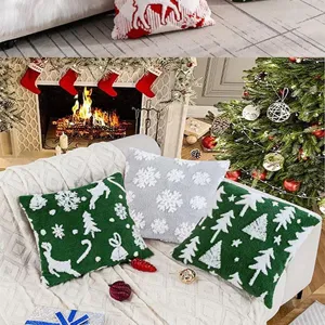 Christmas pillow cover set featuring snowflake, deer and tree patterns for holiday decor.