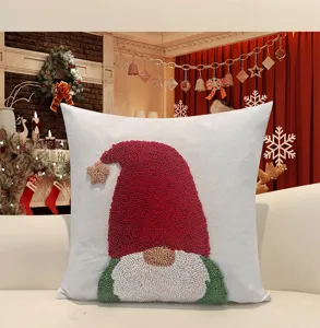 Federa per cuscino natalizio trapuntato con gnomo, cuscino decorativo per feste e divano.