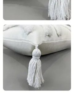 White tufted tassel lumbar pillow, cozy home decor couch cushion cover for bedroom sofa.