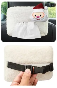 Cute Christmas car tissue box plush auto seat back hanging tissue holder fluffy napkin case