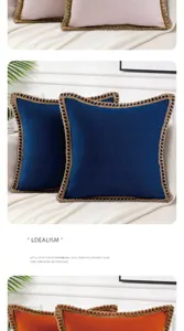 Decorative solid color throw pillow cover with stylish braided rope edge for sofa couch.