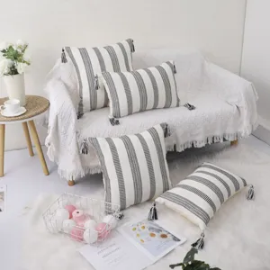 Housse de coussin à franges boho coton nordique canapé oreiller lombaire détail
