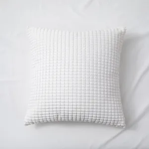 Soft tufted corduroy throw pillow, square white cushion cover for modern sofa bed decor.