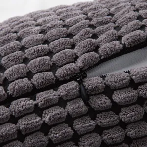 Grey textured corduroy throw pillow cover, soft solid color square cushion case for sofa.