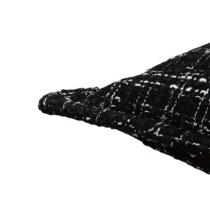 Houndstook knitted sofa cushion cover black white plaid pillowcase with piping detail