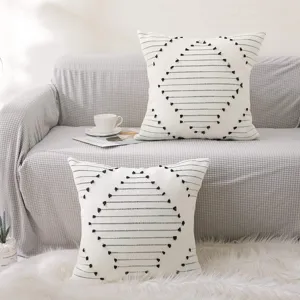Cotton woven bohemian throw pillow cover modern minimalist geometric cushion for sofa.