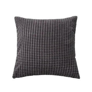 Dark grey corduroy throw pillow soft solid color square cushion cover for sofa bed room.