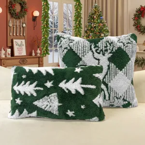 Christmas Snowflake Elk Jacquard Throw Pillow Cover Festive Winter Holiday Soft Plush Cushion Case For Sofa Home Decor