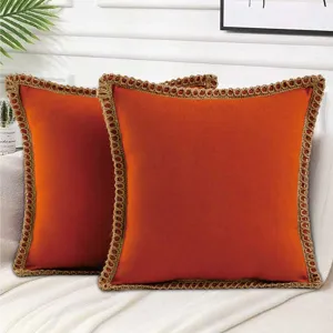 Solid color throw pillow cover with decorative jute rope trim for living room sofa home decor