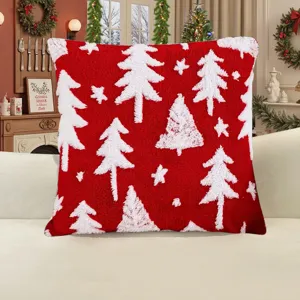 Christmas plush pillow cover red white tree snowflake holiday sofa cushion decor
