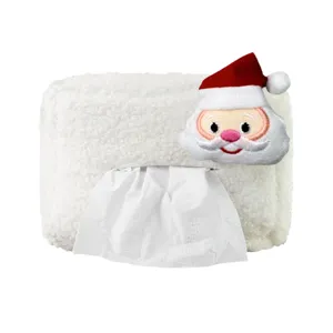 White plush car tissue box with cute Santa Claus decoration for interior car decor.
