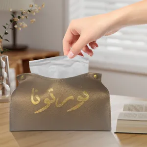 Modern Minimalistisch Lederen Tissuebox Creatief Foliedruk Letterprint Opvouwbare Desktop Tissutehouder Voor Thuis Kantoor
