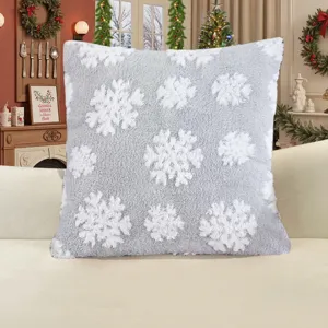 Christmas snowflake plush throw pillow cover for cozy sofa decoration, soft winter cushion case.