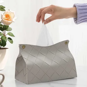 Modern Minimalist Woven Leather Tissue Box Portable PU Leather Facial Tissue Holder For Living Room Office Home Decor