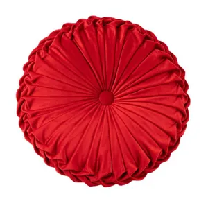 Cuscino rotondo in velluto plissettato rosso cuscino decorativo per divano letto sedia