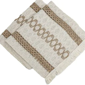 Camino de mesa de algodón y lino estilo nórdico con flecos y diseño a rayas deco