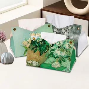 Retro Olieverf Lederen Tissuebox Luxe PU Gezichts-tissuehouder Decoratieve Desktop Opbergorganisator Woonkamer