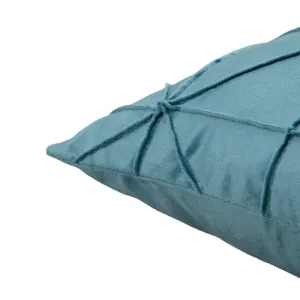 Housse de coussin en velours bleu design géométrique plissé pour canapé décoration