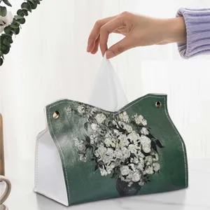 Vintage olieverf lederen tissuebox voor woonkamer decoratie en creatieve opbergoplossing.