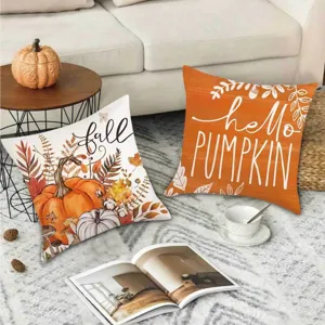 Peach skin velvet pumpkin maple leaf throw pillow, decorative letter print sofa cushion home decor.