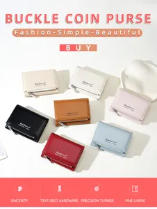 Detailed view of women trifold coin purse wallet with zipper pocket and multi card slots design.