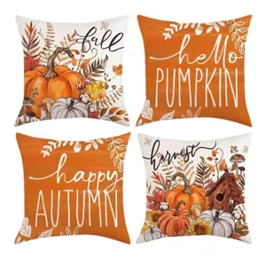 Autumn pumpkin maple leaf pillow covers set of 4 decorative throw cushions for fall sofa home