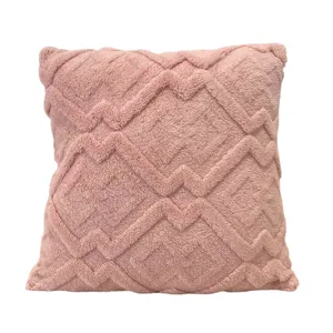 Funda de cojín geométrica copetuda rosa, suave funda de almohada de terciopelo para sofá