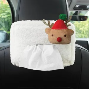 Christmas Car Tissue Box Cute Plush Santa Snowman Reindeer Tissue Holder Back Seat Hanging Auto Napkin Dispenser Decor